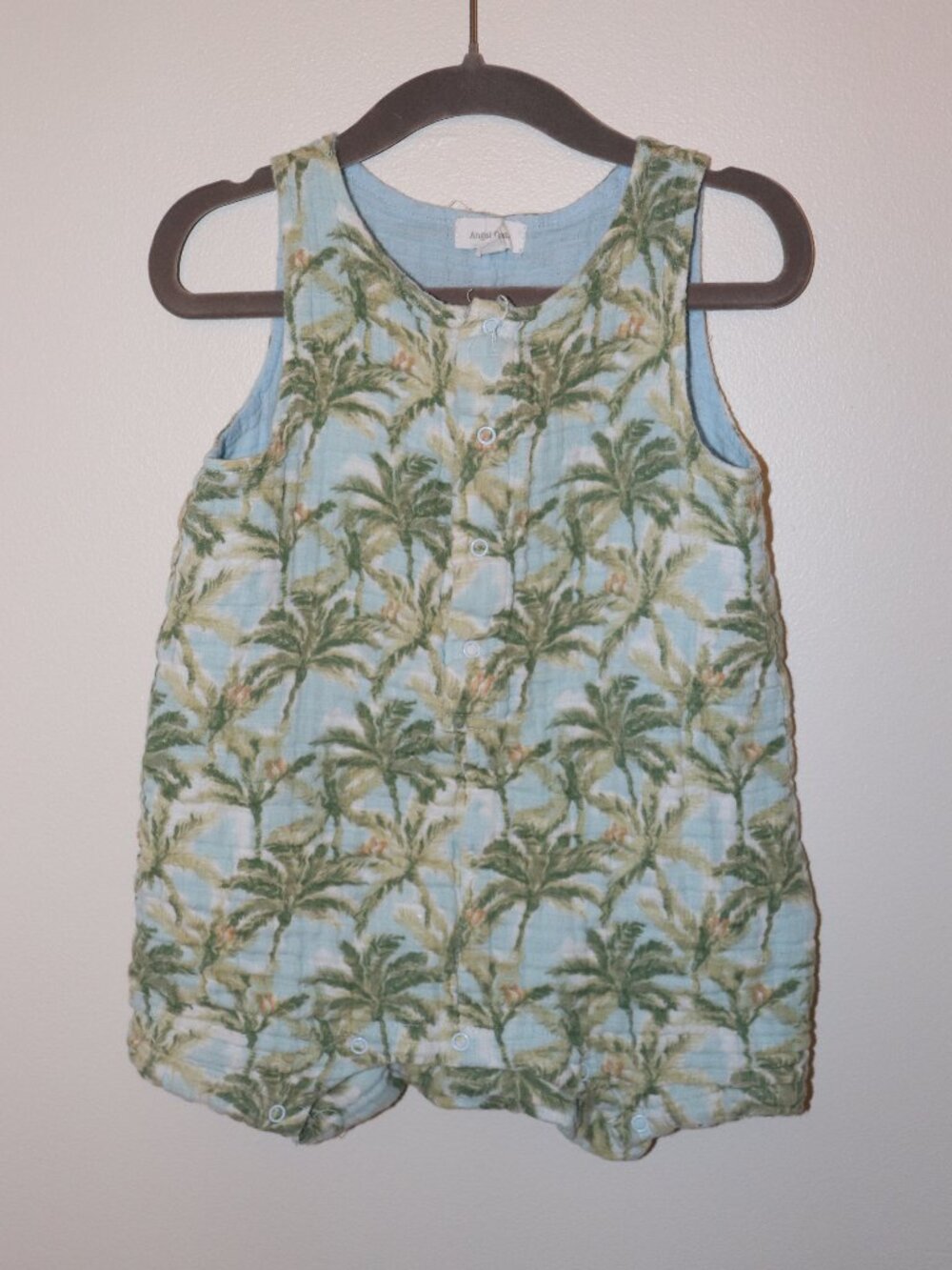 Angel Dear Palm Tree Print Light Blue and Green Cotton Romper